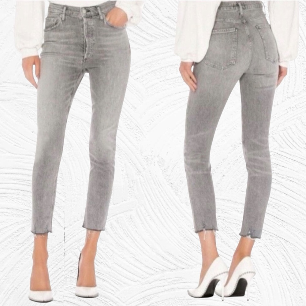 AGOLDE Nico High Rise Slim in Risk (gray) Size 25X26 Button Fly Fray Hem